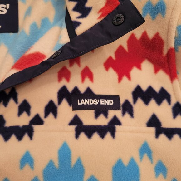 Lands' End Heritage Men's L 42-44 Fleece Jacket 1/4 Snap Neck Print Pullover - Picture 4 of 7
